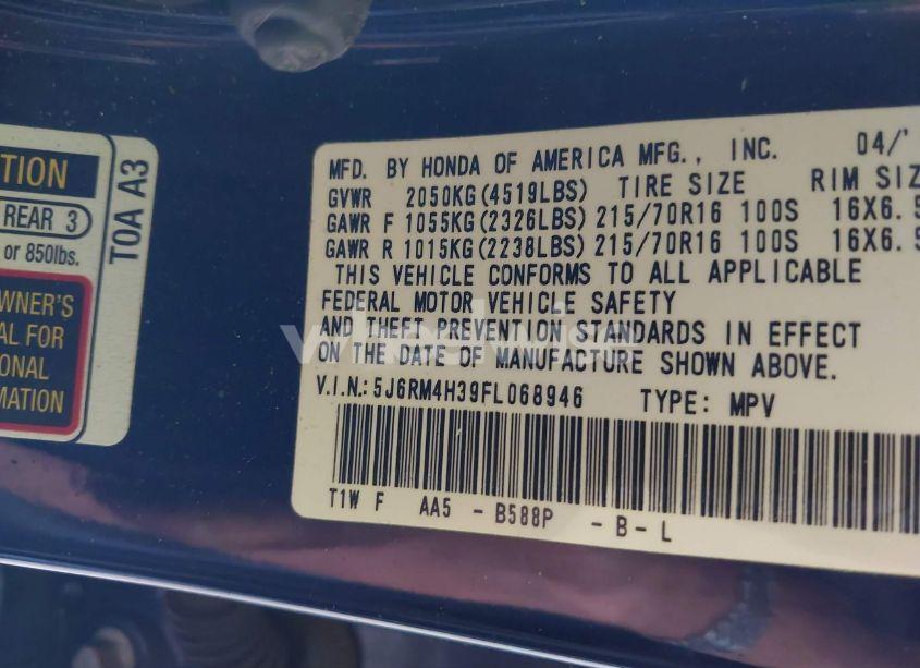 Photo 9 of 2015 Honda Cr-v LX (VIN 5J6RM4H39FL068946)