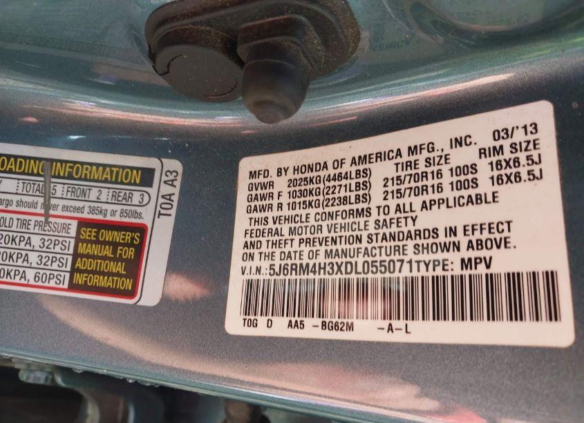 Photo 9 of 2013 Honda Cr-v LX (VIN 5J6RM4H3XDL055071)