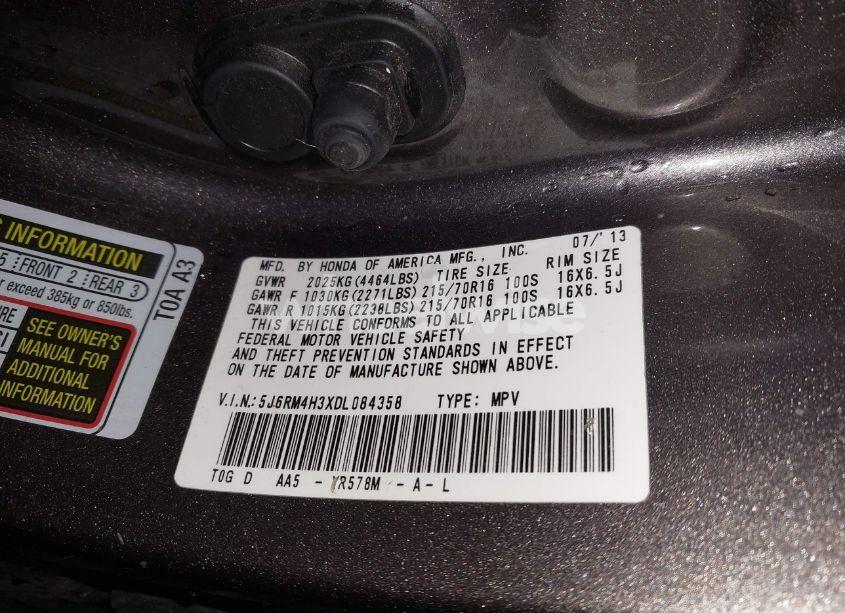 Photo 9 of 2013 Honda Cr-v LX (VIN 5J6RM4H3XDL084358)