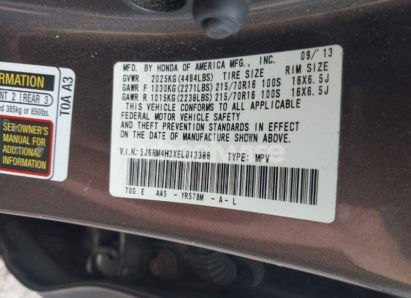 Photo 9 of 2014 Honda Cr-v LX (VIN 5J6RM4H3XEL013386)
