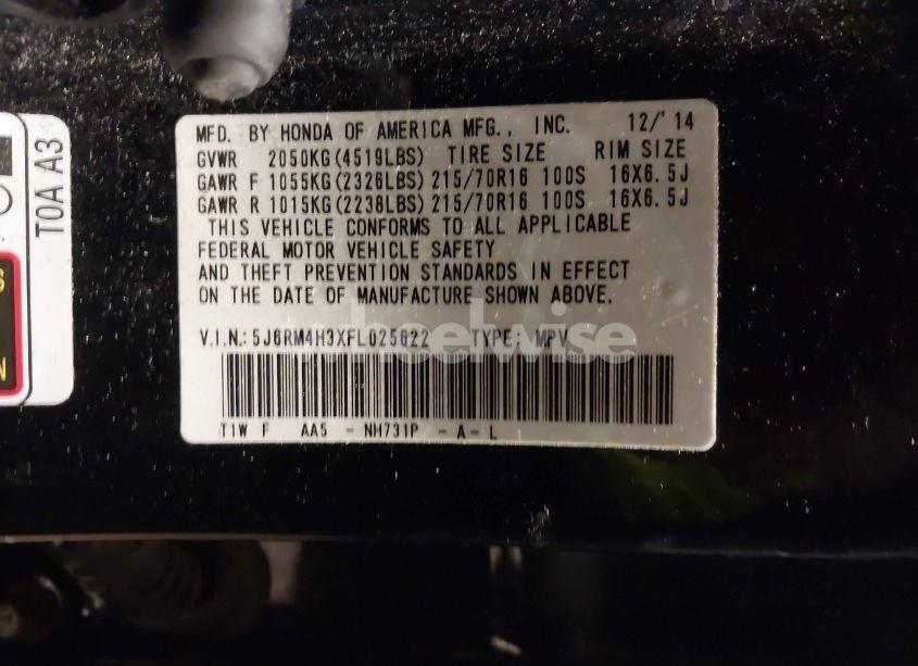 Photo 9 of 2015 Honda Cr-v LX (VIN 5J6RM4H3XFL025622)