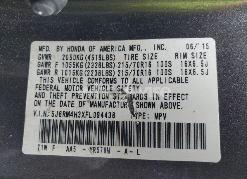 Photo 9 of 2015 Honda Cr-v LX (VIN 5J6RM4H3XFL094438)