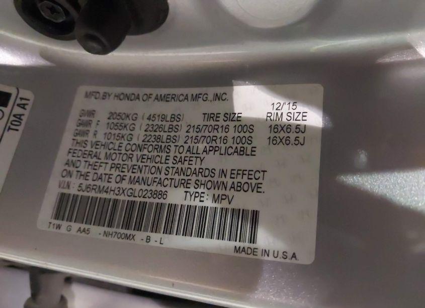 Photo 9 of 2016 Honda Cr-v LX (VIN 5J6RM4H3XGL023886)