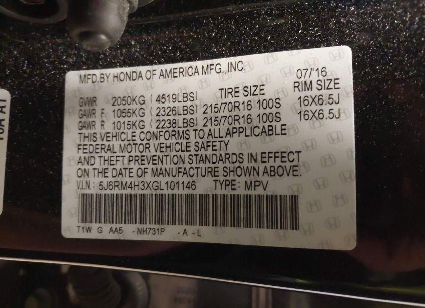 Photo 9 of 2016 Honda Cr-v LX (VIN 5J6RM4H3XGL101146)