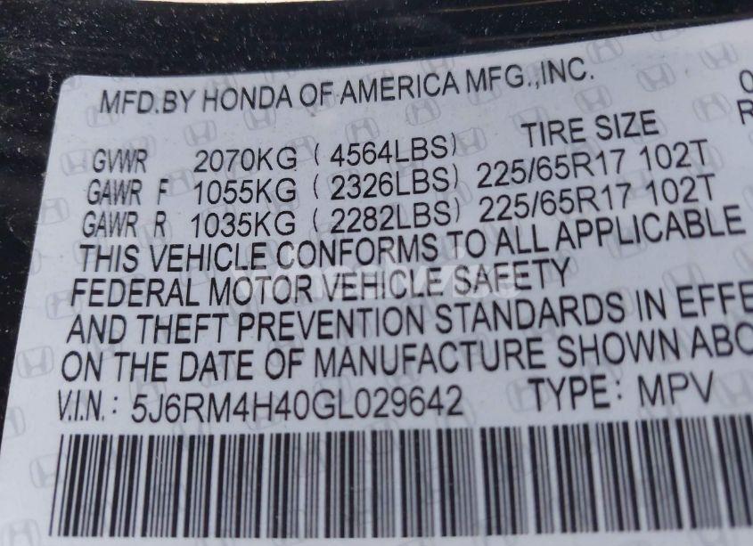 Photo 9 of 2016 Honda Cr-v SE (VIN 5J6RM4H40GL029642)