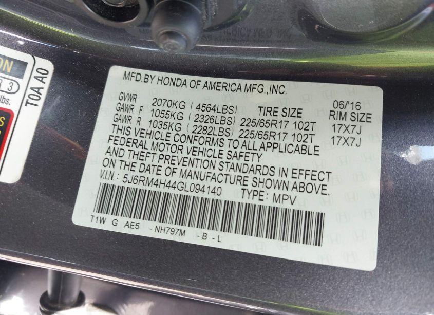 Photo 8 of 2016 Honda Cr-v SE (VIN 5J6RM4H44GL094140)