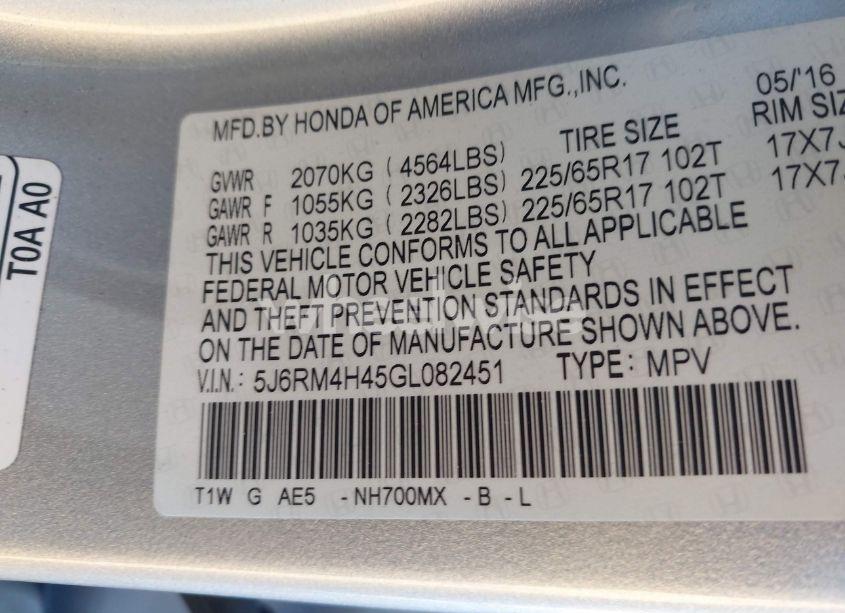 Photo 9 of 2016 Honda Cr-v (VIN 5J6RM4H45GL082451)