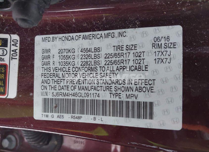 Photo 9 of 2016 Honda Cr-v SE (VIN 5J6RM4H46GL091174)