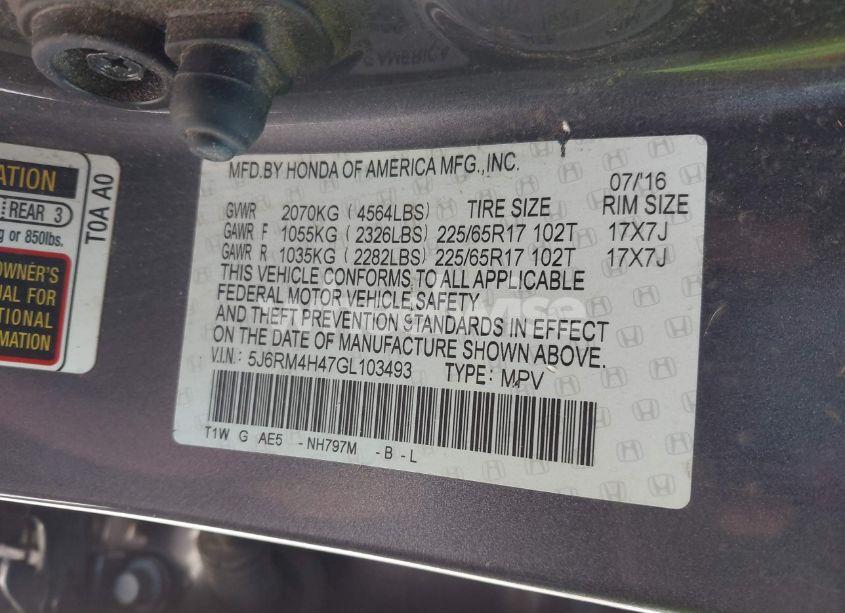 Photo 9 of 2016 Honda Cr-v SE (VIN 5J6RM4H47GL103493)