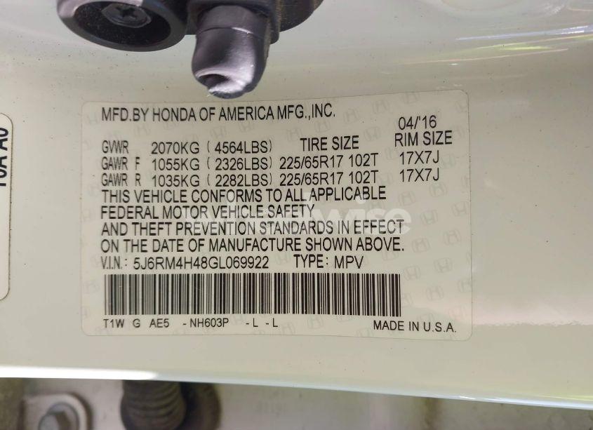 Photo 9 of 2016 Honda Cr-v SE (VIN 5J6RM4H48GL069922)