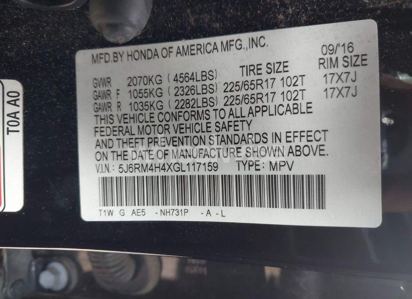 Photo 9 of 2016 Honda Cr-v SE (VIN 5J6RM4H4XGL117159)