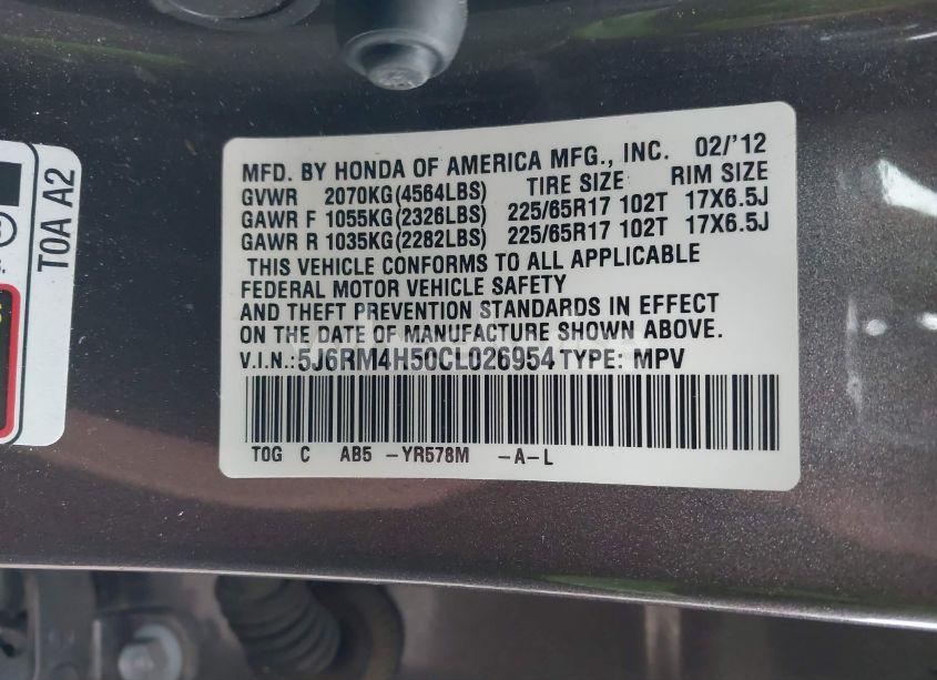 Photo 9 of 2012 Honda Cr-v EX (VIN 5J6RM4H50CL026954)