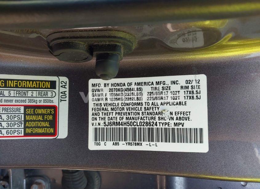 Photo 9 of 2012 Honda Cr-v EX (VIN 5J6RM4H50CL028624)