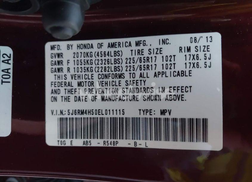 Photo 9 of 2014 Honda Cr-v EX (VIN 5J6RM4H50EL011115)