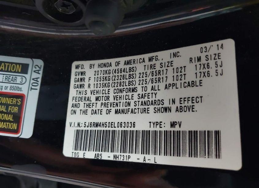 Photo 9 of 2014 Honda Cr-v EX (VIN 5J6RM4H50EL063036)