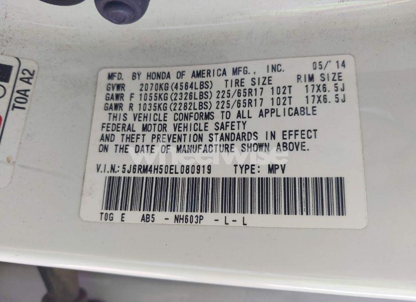 Photo 9 of 2014 Honda Cr-v EX (VIN 5J6RM4H50EL080919)