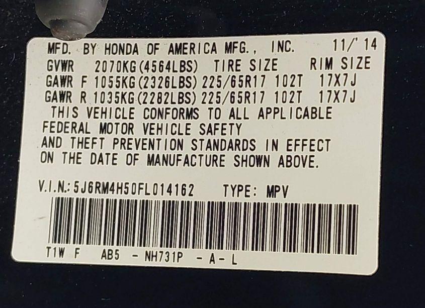 Photo 9 of 2015 Honda Cr-v EX (VIN 5J6RM4H50FL014162)