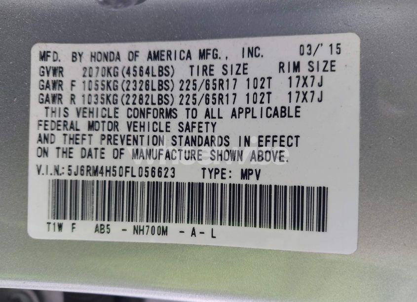 Photo 9 of 2015 Honda Cr-v EX (VIN 5J6RM4H50FL056623)