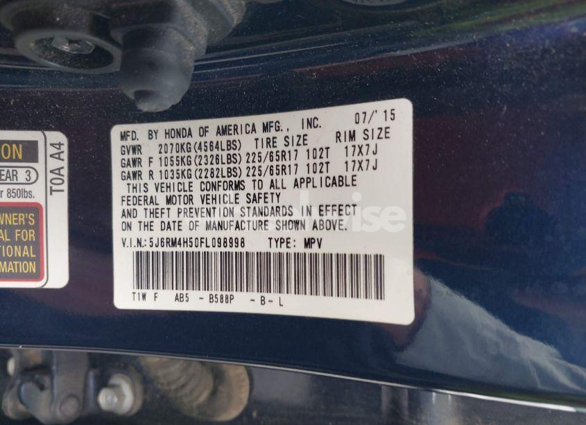 Photo 9 of 2015 Honda Cr-v EX (VIN 5J6RM4H50FL098998)