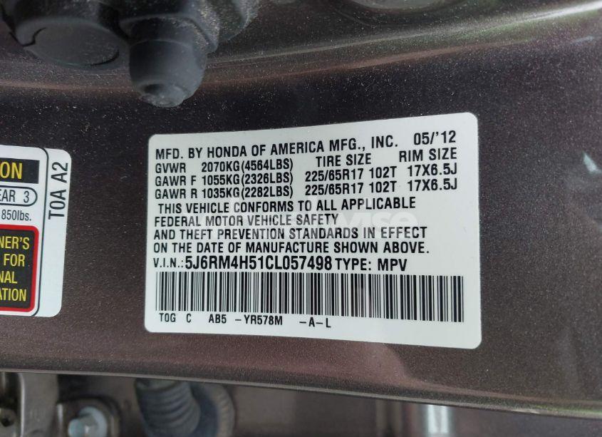 Photo 9 of 2012 Honda Cr-v EX (VIN 5J6RM4H51CL057498)