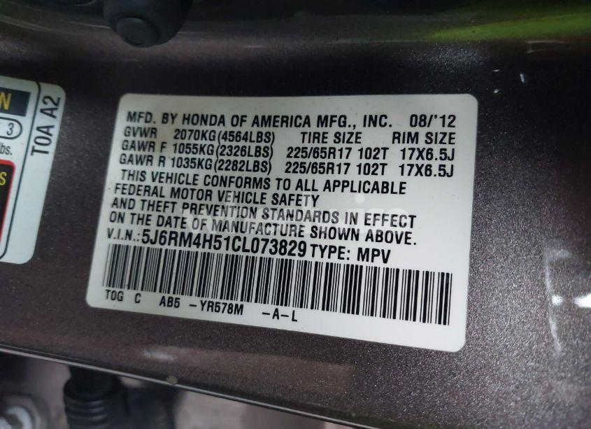 Photo 9 of 2012 Honda Cr-v EX (VIN 5J6RM4H51CL073829)