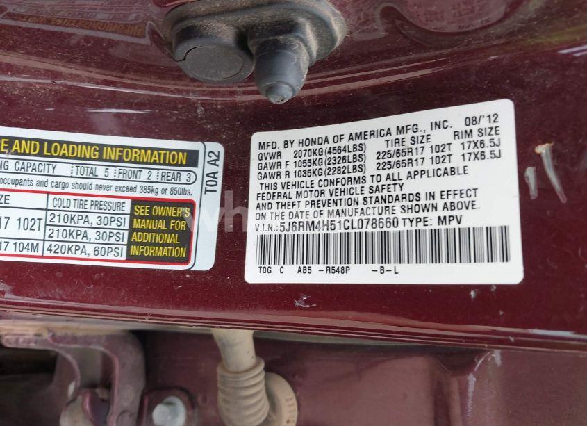 Photo 9 of 2012 Honda Cr-v EX (VIN 5J6RM4H51CL078660)