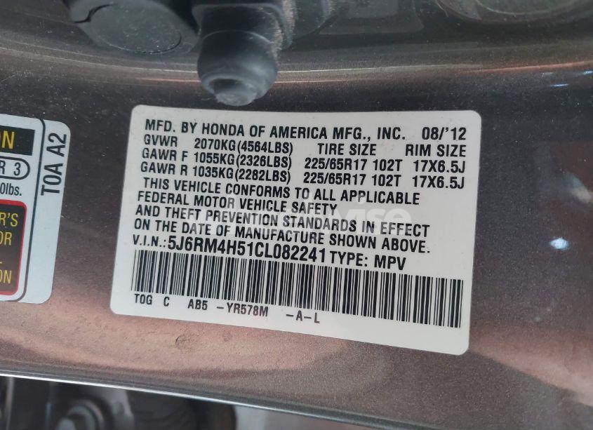 Photo 9 of 2012 Honda Cr-v EX (VIN 5J6RM4H51CL082241)