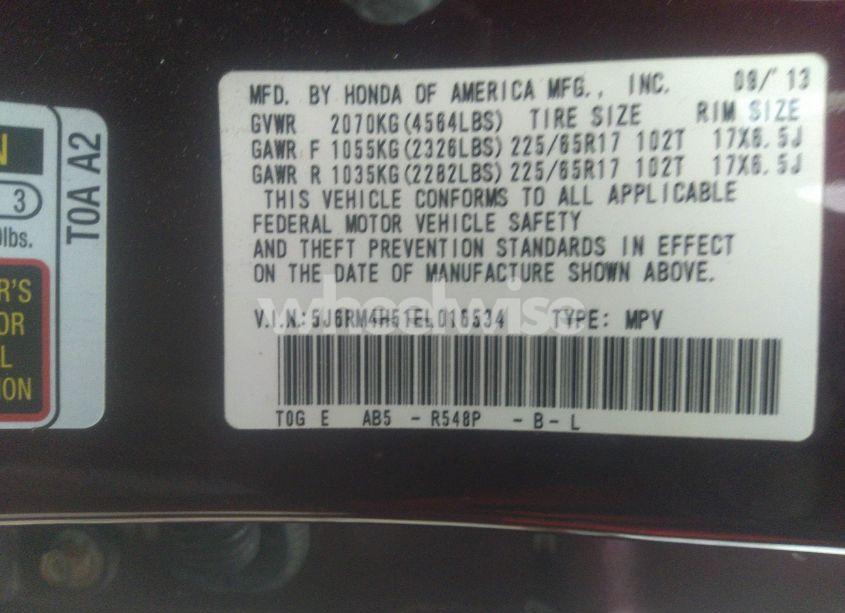 Photo 9 of 2014 Honda Cr-v EX (VIN 5J6RM4H51EL016534)