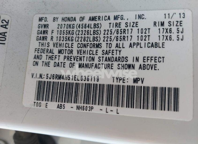 Photo 9 of 2014 Honda Cr-v EX (VIN 5J6RM4H51EL036119)