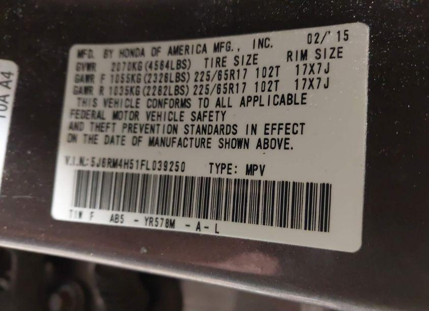 Photo 9 of 2015 Honda Cr-v EX (VIN 5J6RM4H51FL039250)