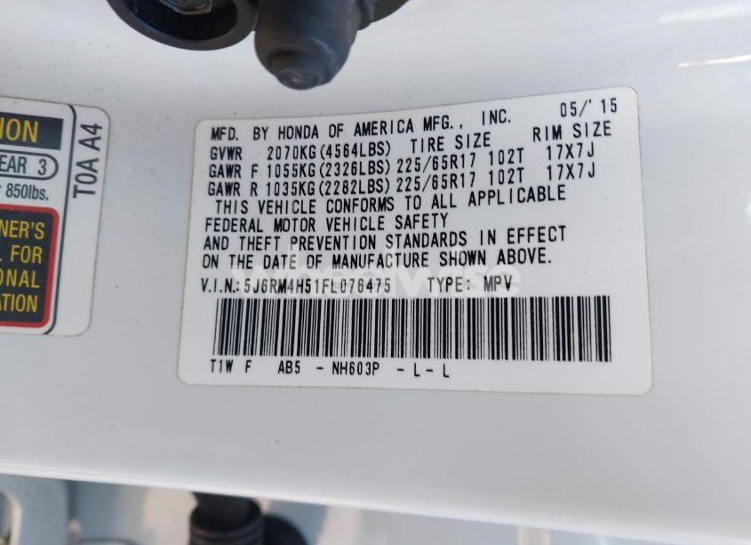 Photo 9 of 2015 Honda Cr-v EX (VIN 5J6RM4H51FL076475)