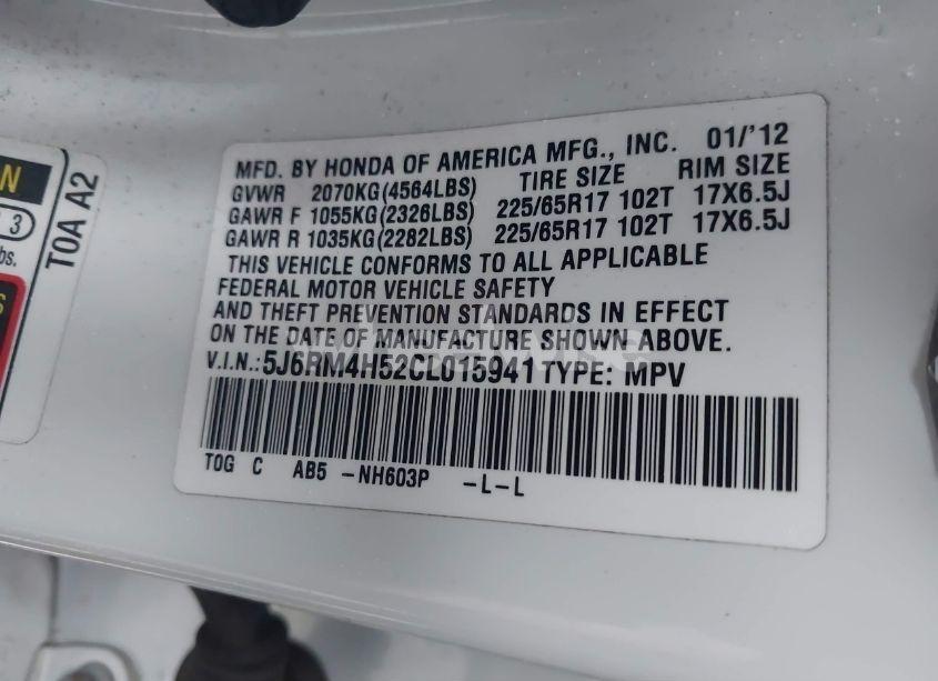 Photo 9 of 2012 Honda Cr-v EX (VIN 5J6RM4H52CL015941)