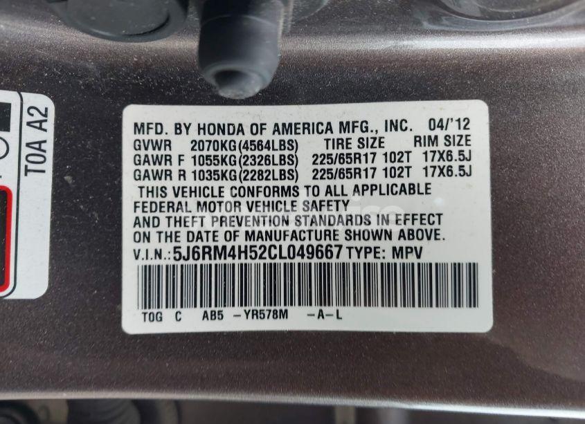 Photo 9 of 2012 Honda Cr-v EX (VIN 5J6RM4H52CL049667)