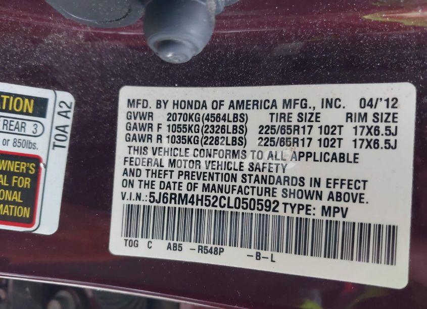 Photo 9 of 2012 Honda Cr-v EX (VIN 5J6RM4H52CL050592)