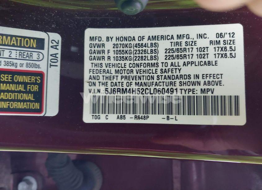 Photo 9 of 2012 Honda Cr-v EX (VIN 5J6RM4H52CL060491)