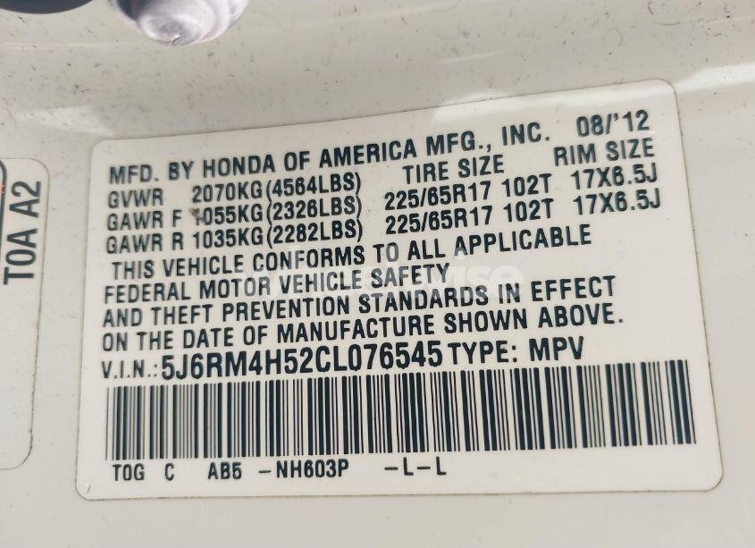 Photo 9 of 2012 Honda Cr-v EX (VIN 5J6RM4H52CL076545)
