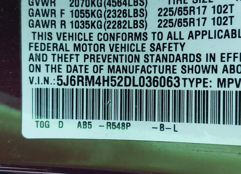 Photo 9 of 2013 Honda Cr-v EX (VIN 5J6RM4H52DL036063)