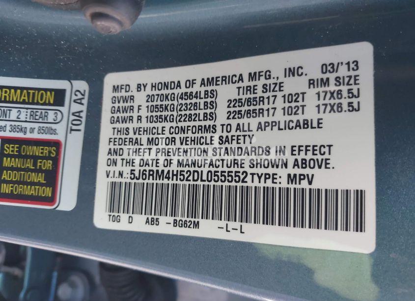 Photo 9 of 2013 Honda Cr-v EX (VIN 5J6RM4H52DL055552)