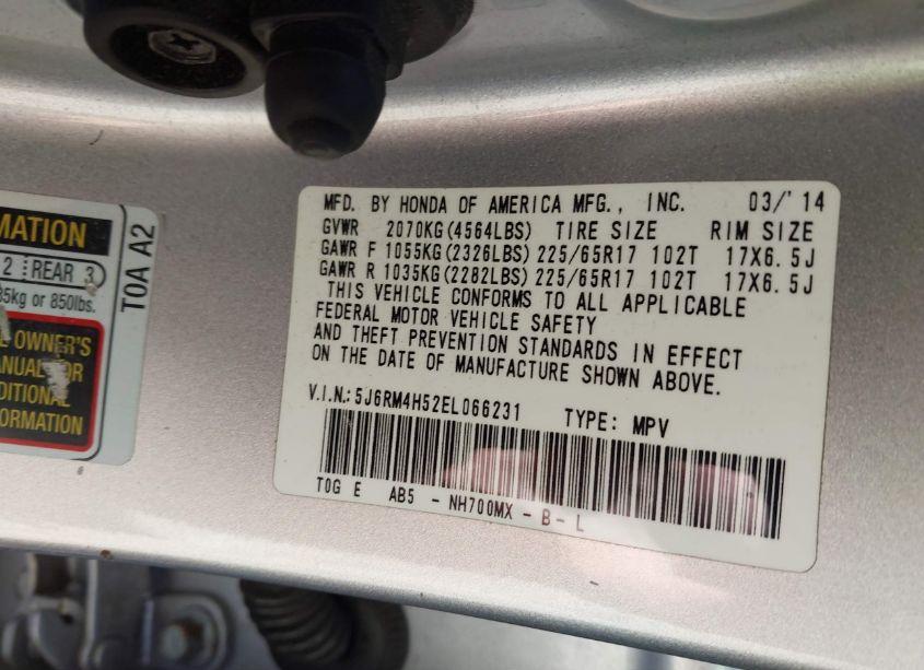 Photo 9 of 2014 Honda Cr-v EX (VIN 5J6RM4H52EL066231)