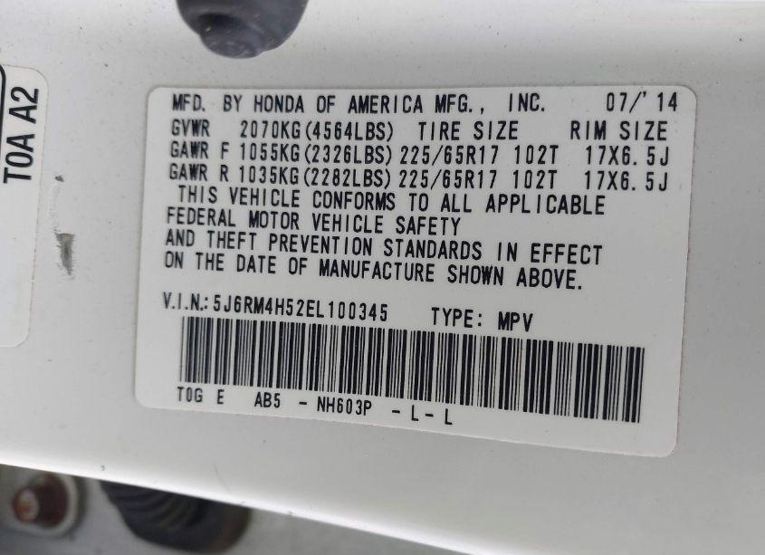 Photo 9 of 2014 Honda Cr-v EX (VIN 5J6RM4H52EL100345)