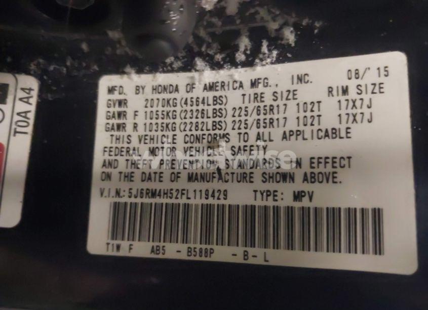 Photo 9 of 2015 Honda Cr-v EX (VIN 5J6RM4H52FL119429)