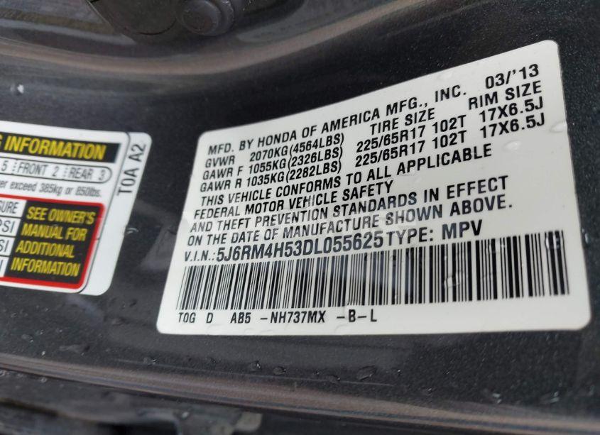 Photo 9 of 2013 Honda Cr-v EX (VIN 5J6RM4H53DL055625)