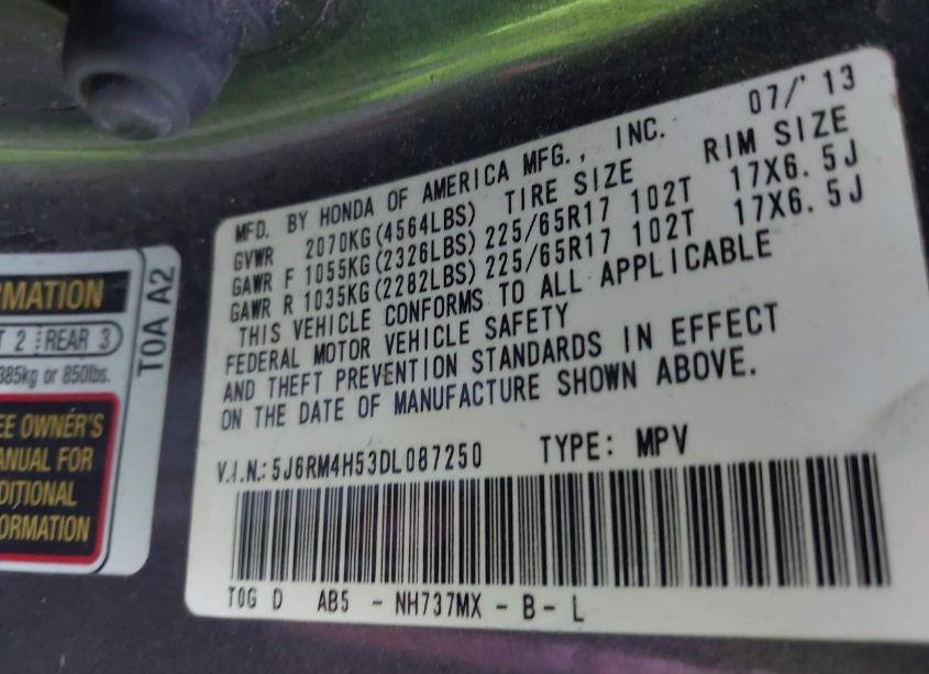 Photo 9 of 2013 Honda Cr-v EX (VIN 5J6RM4H53DL087250)