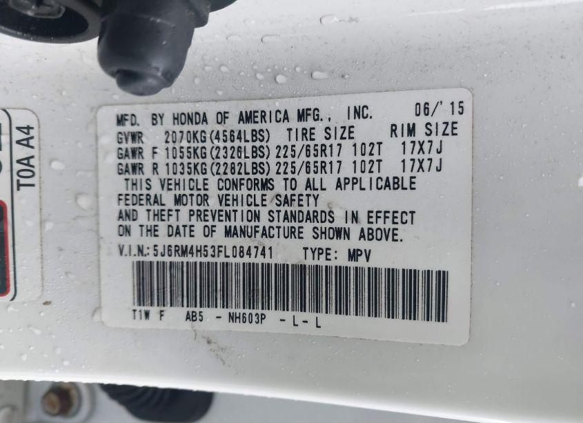 Photo 9 of 2015 Honda Cr-v EX (VIN 5J6RM4H53FL084741)