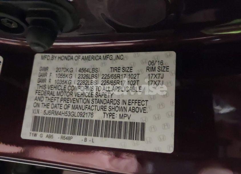 Photo 9 of 2016 Honda Cr-v EX (VIN 5J6RM4H53GL092176)