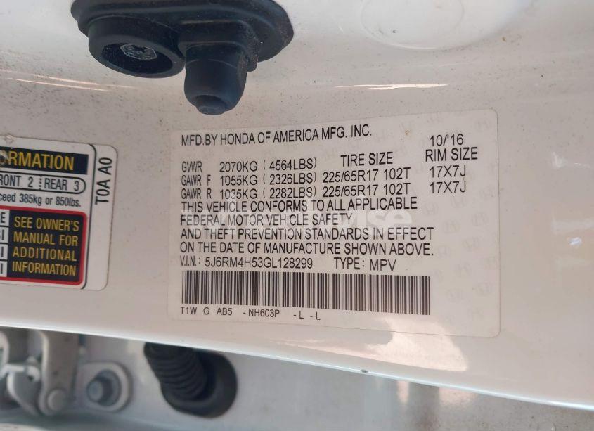 Photo 9 of 2016 Honda Cr-v EX (VIN 5J6RM4H53GL128299)