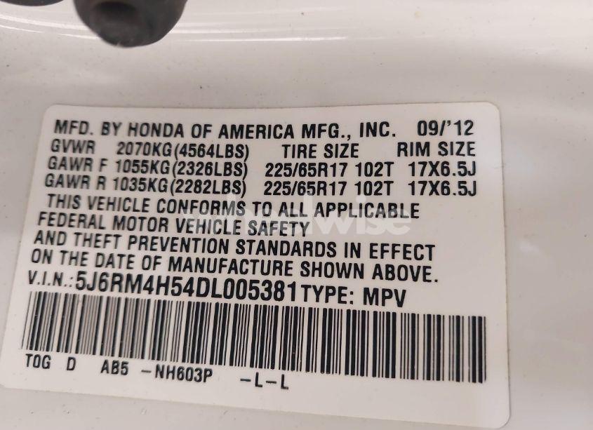 Photo 9 of 2013 Honda Cr-v EX (VIN 5J6RM4H54DL005381)