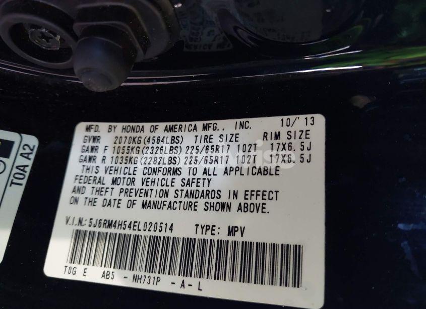 Photo 9 of 2014 Honda Cr-v EX (VIN 5J6RM4H54EL020514)