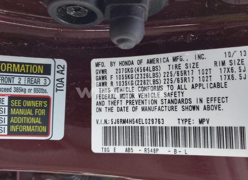 Photo 9 of 2014 Honda Cr-v EX (VIN 5J6RM4H54EL029763)