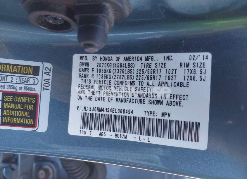 Photo 9 of 2014 Honda Cr-v EX (VIN 5J6RM4H54EL060494)